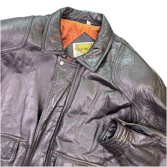 Vtg. Phase 2 Jacket Men's XL Black Leather Bomber Zip Pockets Flight Biker - Picture 3 of 15